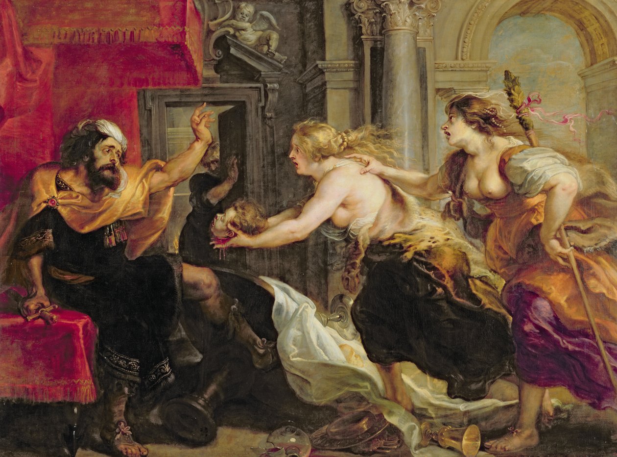 Tereus konfronterades med huvudet på sin son Itylus, 1637 av Peter Paul Rubens
