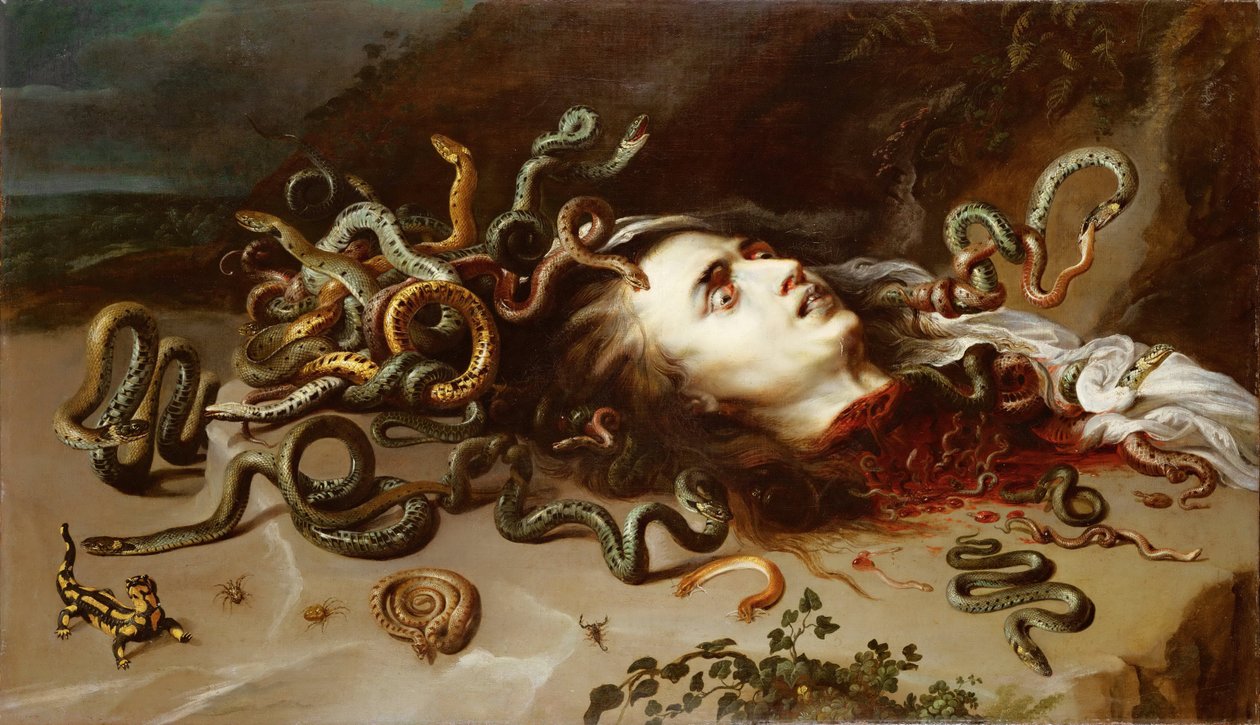 Tete de Meduse - Chef för Medusa - Pieter Paul Rubens (1577-1640). Olja på duk, ca. 1617-1618. Mått: 68,5x118 cm. Konsthistoriska museet, Vienne av Peter Paul Rubens
