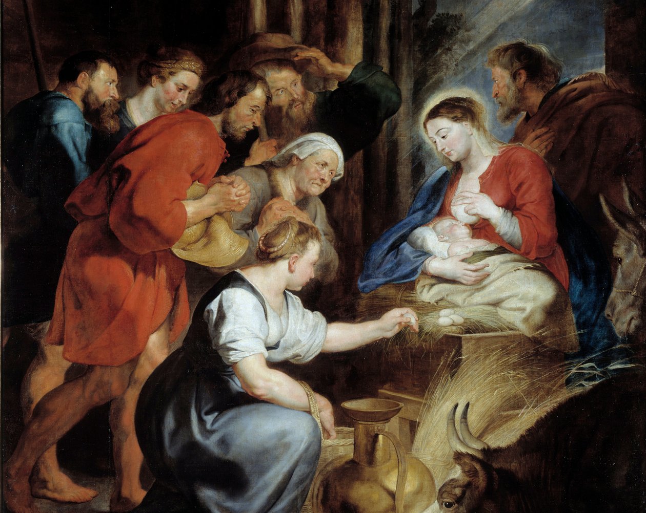 Tillbedjan av herdar detalj. Målning av Pierre Paul (Pierre-Paul) Rubens (eller Peter Paul eller Petrus Paulus) (1577-1640) 1600-talet sön. 3,4x2,48 m Rouen, Musee des Beaux Arts av Peter Paul Rubens