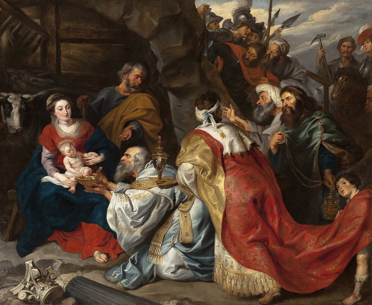 Magiernas tillbedjan - Pieter Paul Rubens (1577-1640). Olja på duk, ca. 1620. Mått : 235x277,5 cm. State Hermitage, St Petersburg av Peter Paul Rubens
