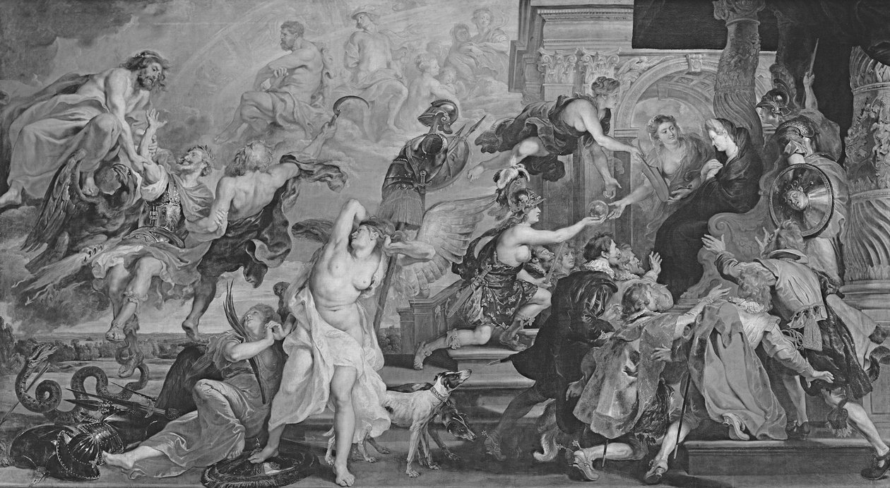 Henri IV:s apoteos och kungörelsen av regenten Marie de Medici av Peter Paul Rubens