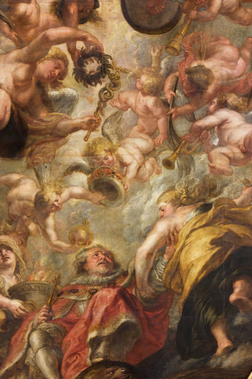 The Apotheosis of King James I, The Rubens Ceiling, Banqueting House, Whitehall, c.1629-34 (olja på duk) av Peter Paul Rubens