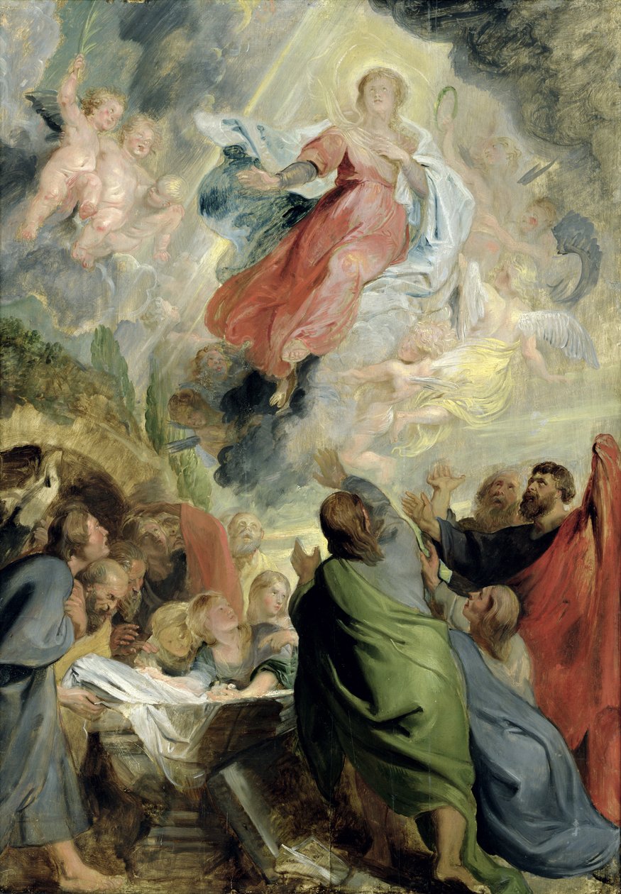 Jungfru Marias antagande (olja på panel) av Peter Paul Rubens