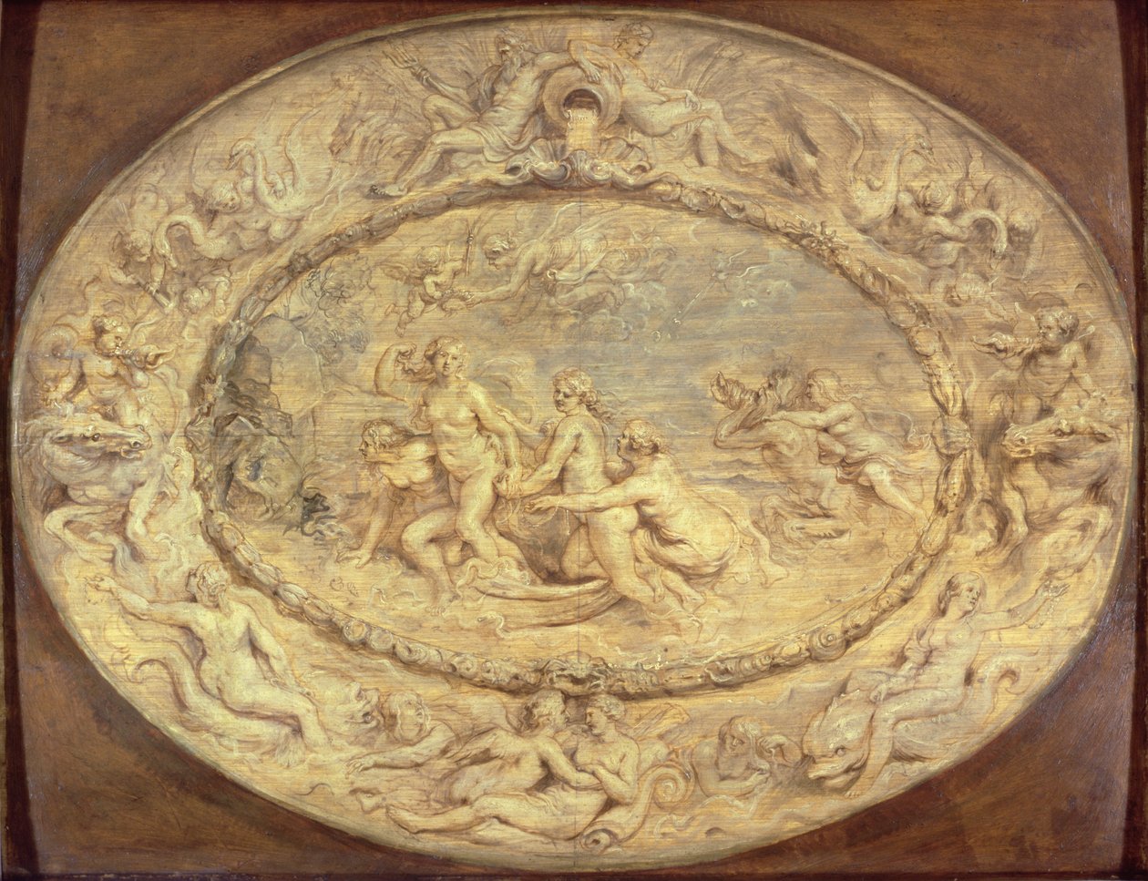The Birth of Venus, c.1632-33 (svart krita & olja på panel) av Peter Paul Rubens