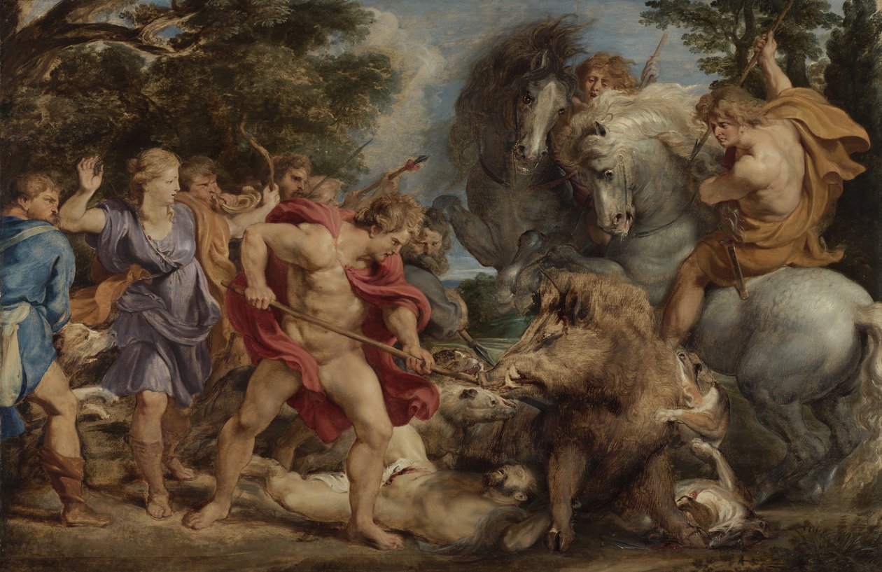 The Calydonian Boar Hunt, ca 1611-2 (olja på panel) av Peter Paul Rubens