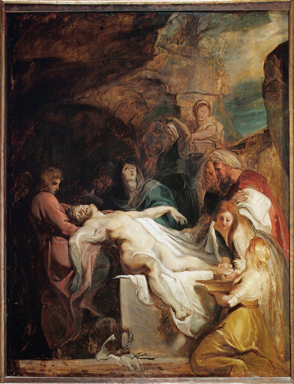 Kristi gravläggning (målning på ek) av Peter Paul Rubens