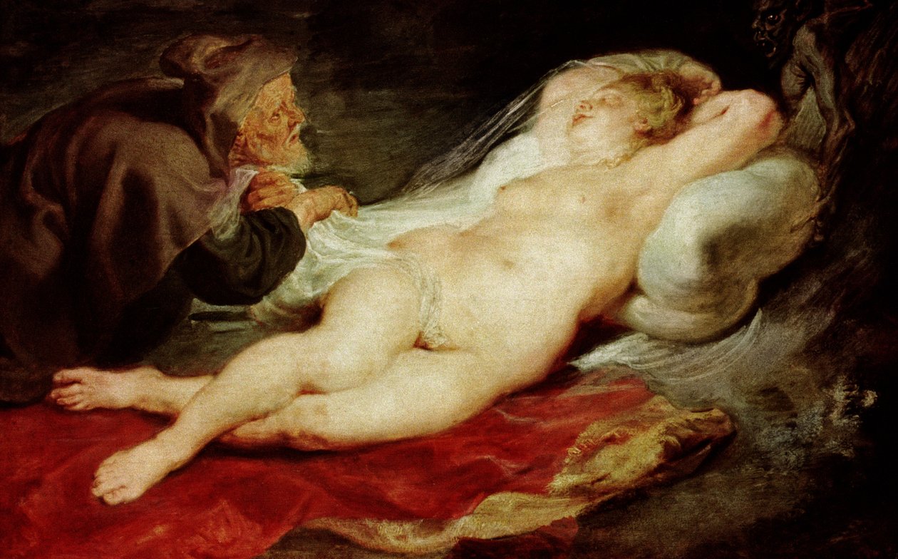 Eremiten och den sovande Angelica, 1626-28 (panel) av Peter Paul Rubens
