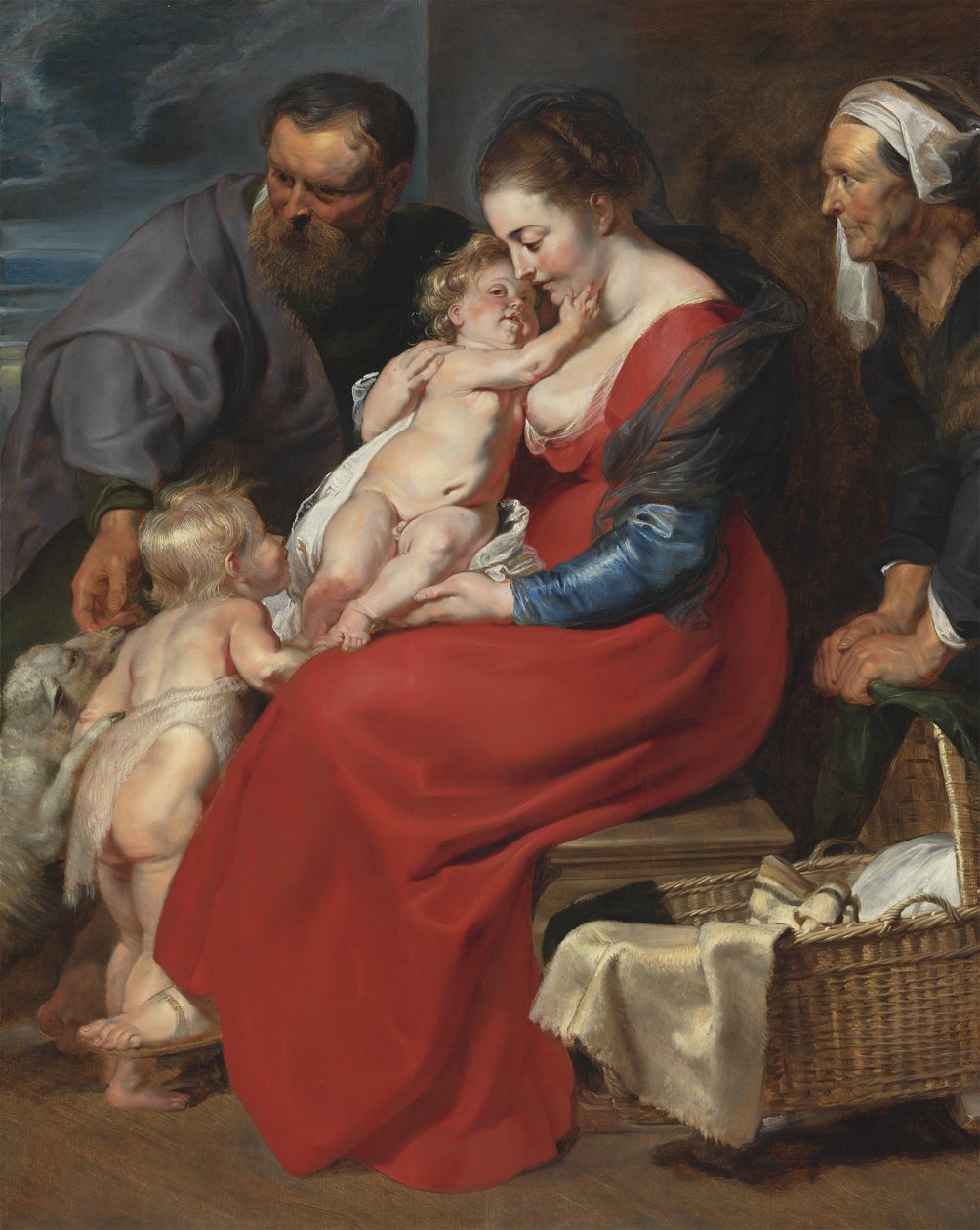 Den heliga familjen med heliga Elizabeth och Johannes döparen, ca 1615 av Peter Paul Rubens
