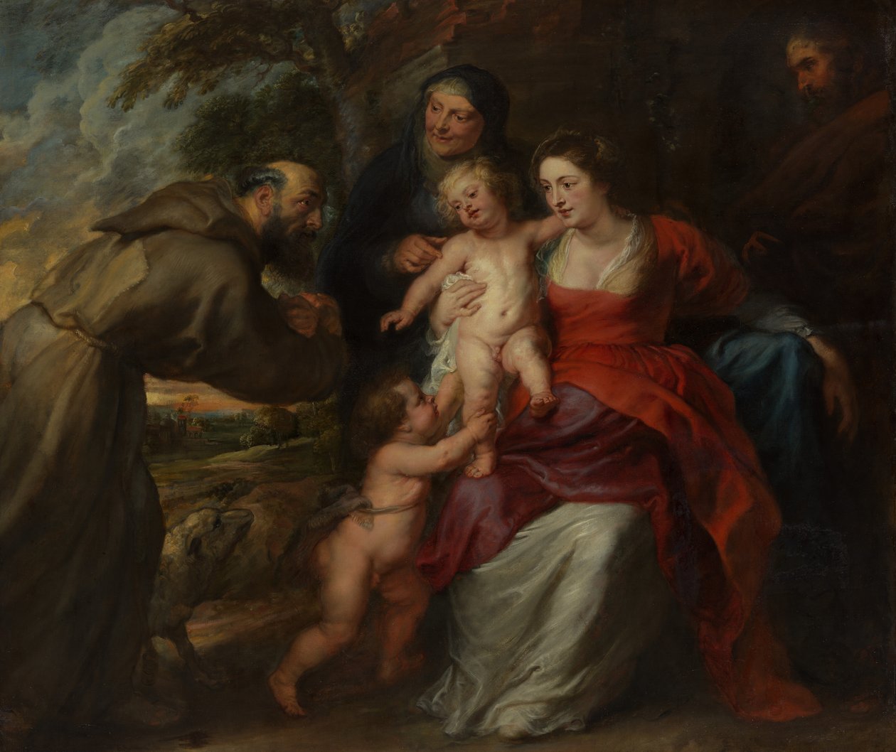Den heliga familjen med de heliga Franciskus och Anne och spädbarnet Johannes döparen, 1630-talet. av Peter Paul Rubens