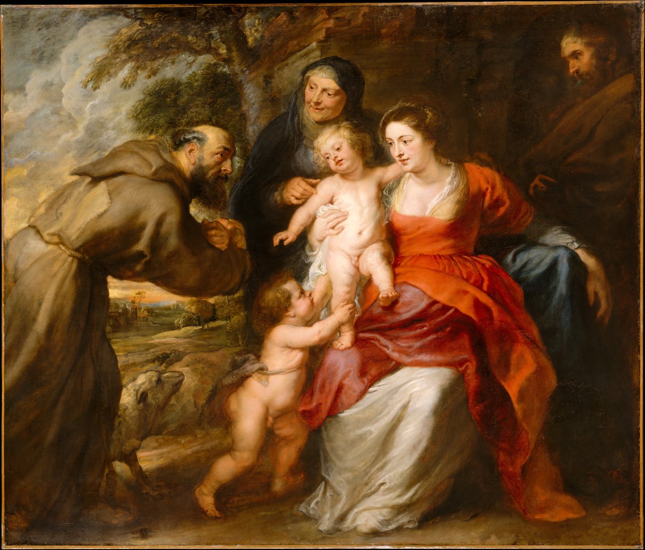 Den heliga familjen med de heliga Franciskus och Anne och spädbarnet Johannes döparen, ca 1635 (olja på duk) av Peter Paul Rubens