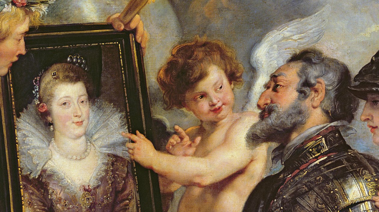 Medici-cykeln: Henri IV (1553-1610) tar emot porträttet av Marie de Medici (1573-1642) 1621-25 (detalj av 17689) av Peter Paul Rubens