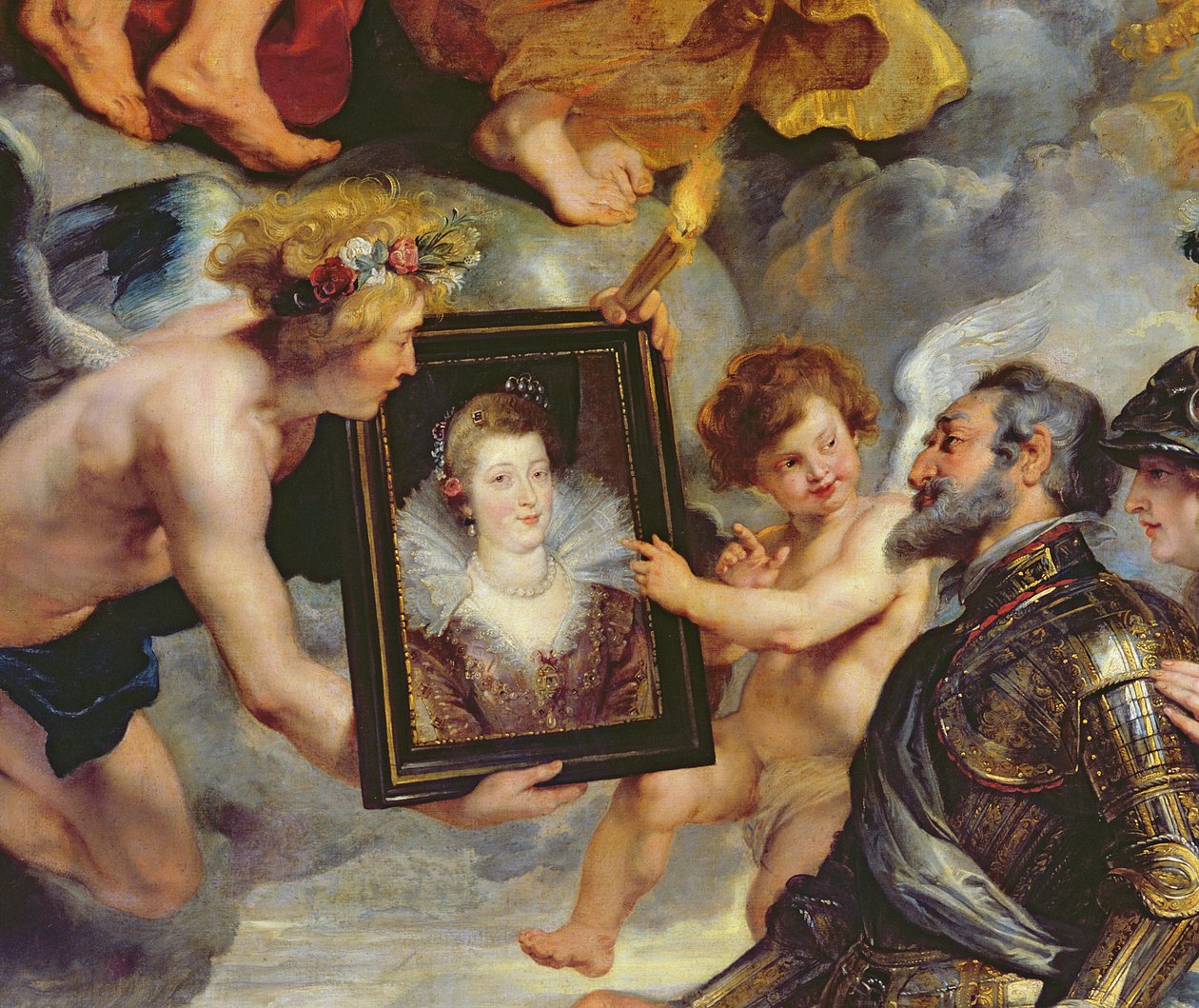 Medici-cyklussen: Henri IV (1553-1610) Modtager portrættet af Marie de Medici (1573-1642) 1621-25 (detaljer fra 17689) sverige av Peter Paul Rubens