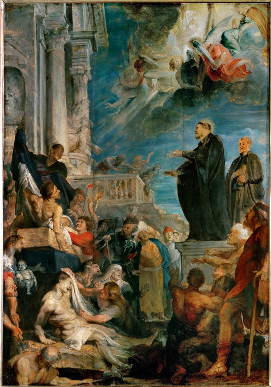 Den helige Franciskus Xaviers mirakel (målning på trä) av Peter Paul Rubens