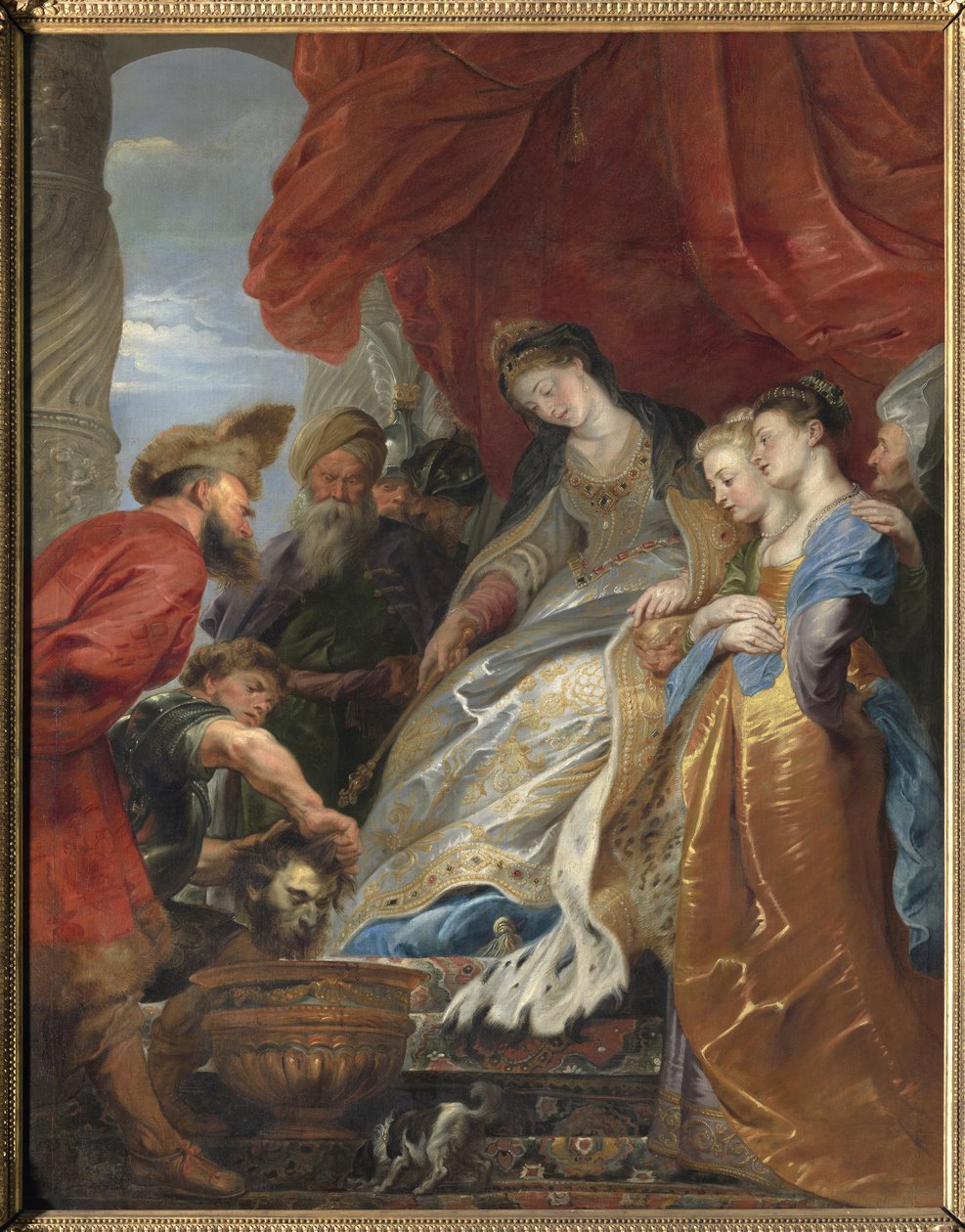 Drottningen av den skytiske Thomyris störtar ner Cyrus den stores huvud i en vas fylld med blod för att hämnas sin son av Peter Paul Rubens