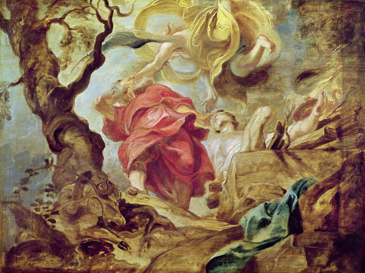 Isaacs offer, skiss för sektion av taket i jesuitkyrkan, Antwerpen, 1620-21 av Peter Paul Rubens