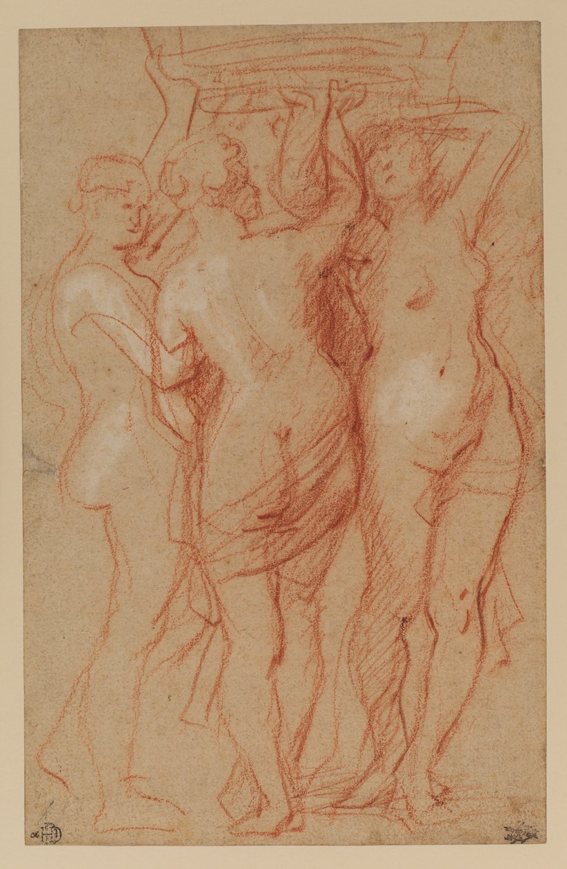 The Three Graces, ca 1635-40 (röd och vit krita på papper) av Peter Paul Rubens