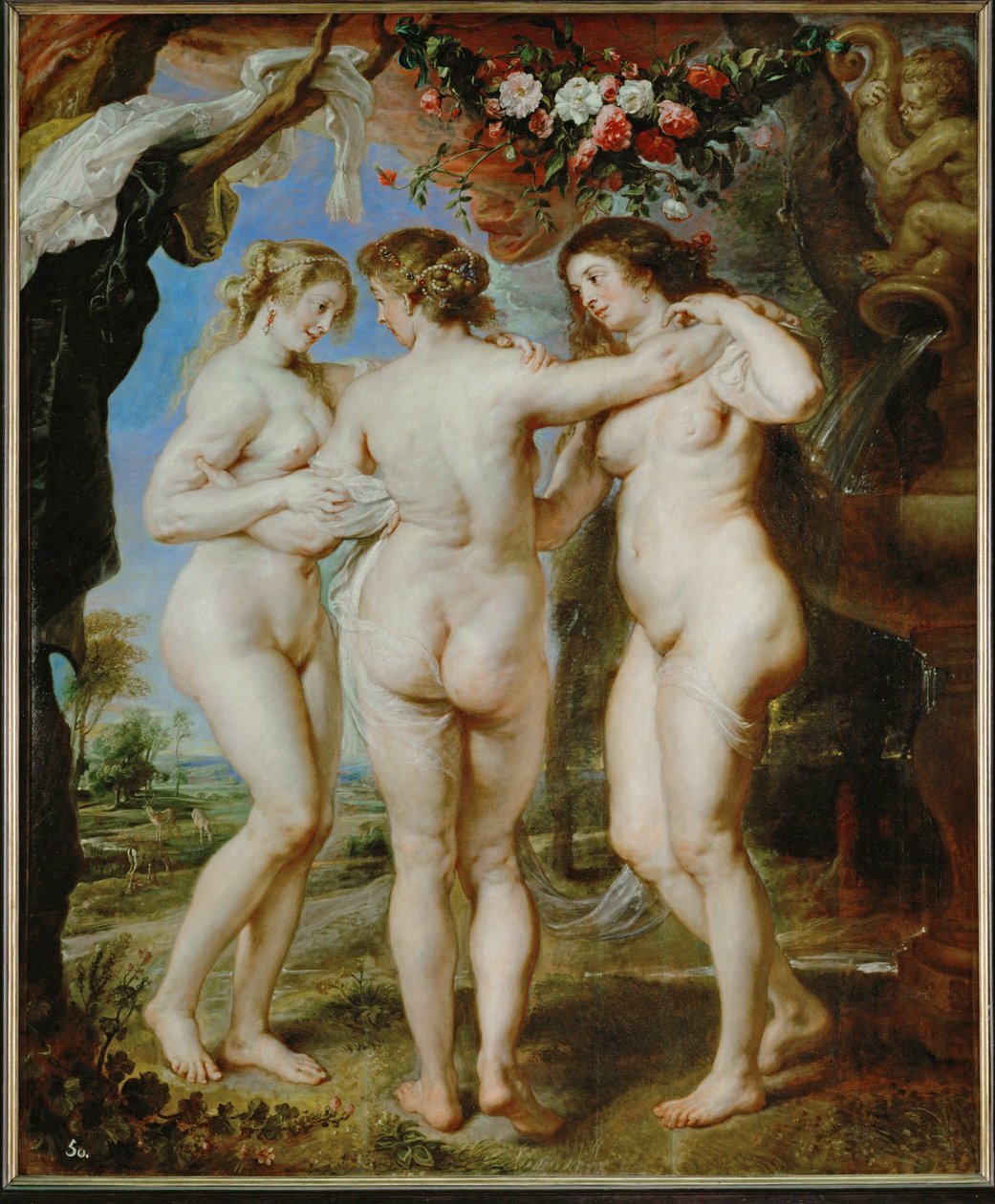 De tre gracerna, ca 1636 (målning på trä) av Peter Paul Rubens