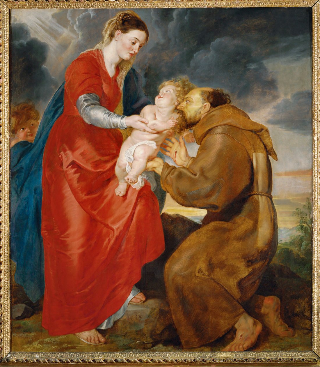 Jungfru Maria överlämnar Jesusbarnet till Sankt Franciskus av Peter Paul Rubens