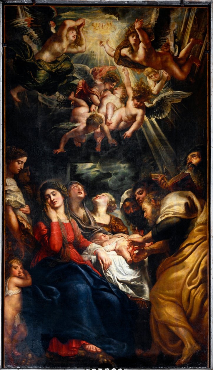 Omskärelsen Målning av Peter Paul (Pierre-Paul) Rubens (eller Peter Paul eller Petrus Paulus) (1577-1640) 1600-talsgener, de heliga Andrea och Ambrogios kyrka (o del Gesu) av Peter Paul Rubens