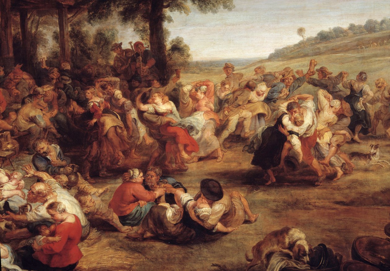 Mässan eller bröllopet i byn Detalj som representerar landsfesten. Målning av Pierre Paul (Pierre-Paul) Rubens (eller Peter Paul eller Petrus Paulus) (1577-1640), flamländsk skola av Peter Paul Rubens