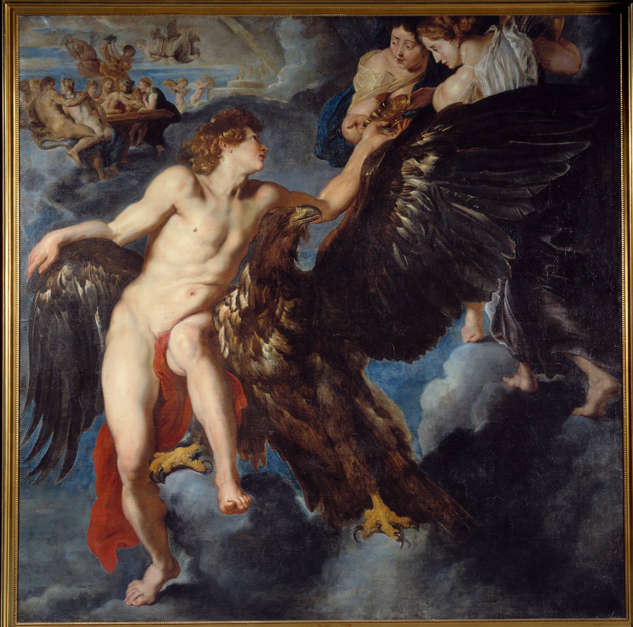 Kidnappningen av Ganymedes Medan han betar sin flock på berget Ida de Troade, förvandlas Zeus till en örn, tar bort den för att göra den till sin älskare och gudarnas sång. Målning av verkstaden av Pierre Paul (Pierre-Paul) Rubens (eller Peter Paul eller P av Peter Paul Rubens