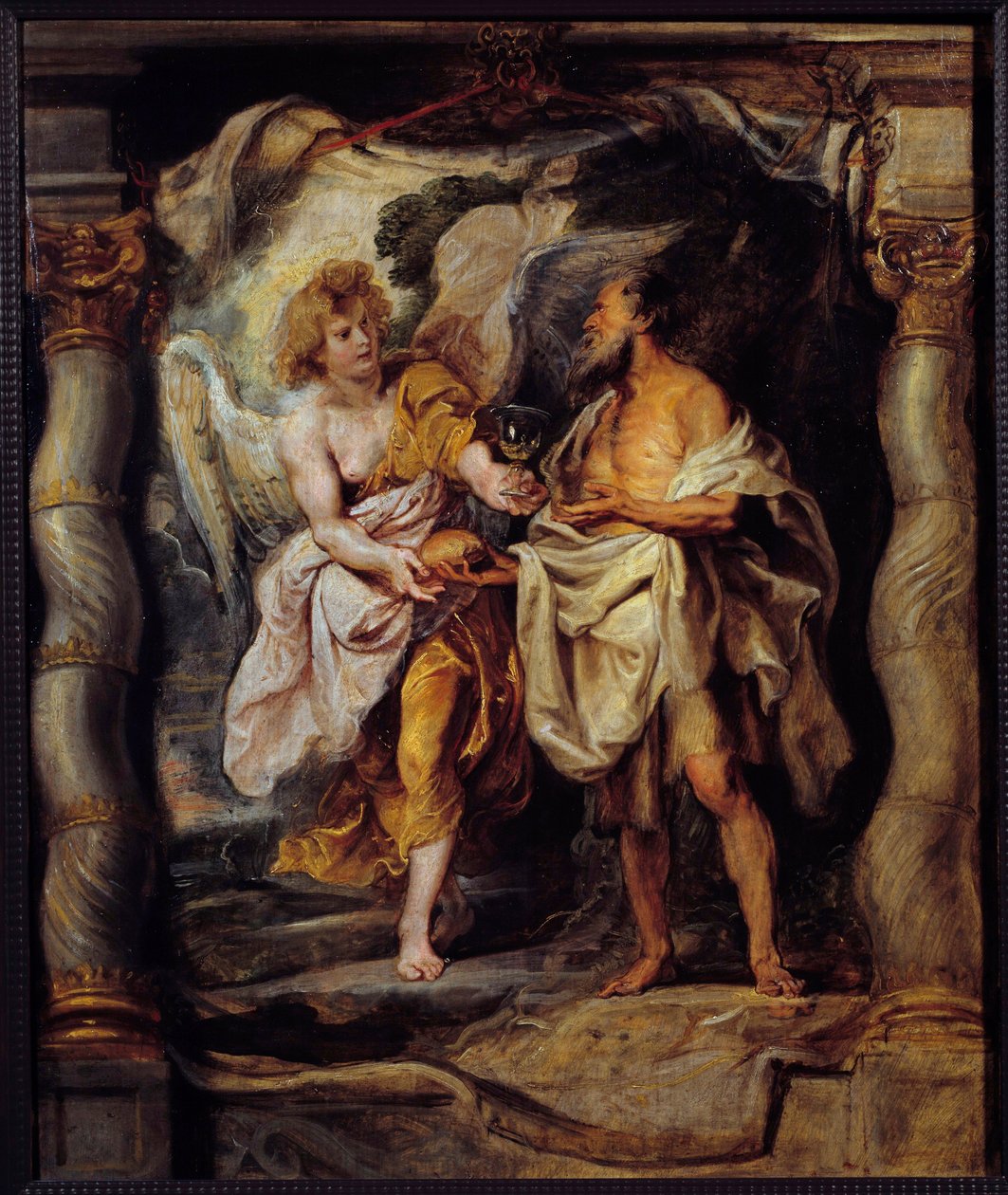 Profeten Elia får bröd och vatten från en ängel Målning av Pierre Paul (Pierre-Paul) Rubens (eller Peter Paul eller Petrus Paulus) (1577-1640) 1600-talets sön. 0,53x0,63 m Bayonne, Musee Bonnat av Peter Paul Rubens