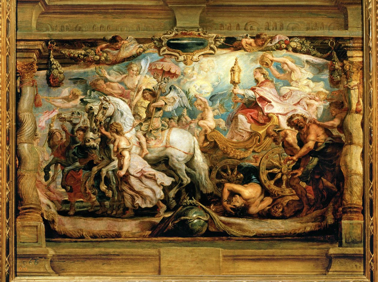Kyrkans triumf över raseri, oenighet och hat (målning på trä) av Peter Paul Rubens