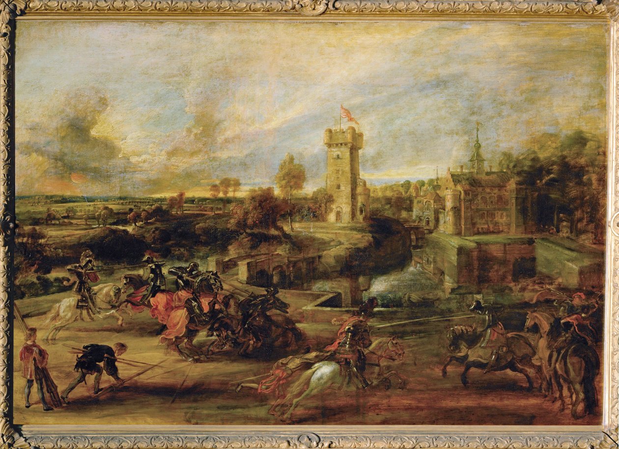 Tävling vid vallgraven till Steens slott (målning på trä) av Peter Paul Rubens