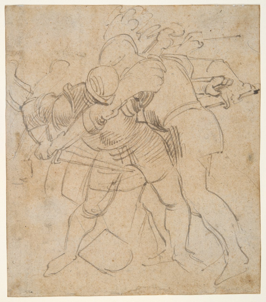 Två pansarsoldater slåss (r); en hund (v) av Peter Paul Rubens