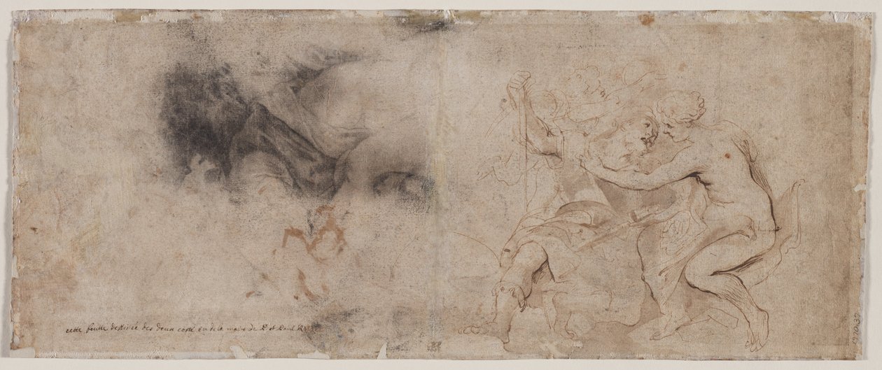 Venus avväpnar Mars, draperistudie (verso) av Peter Paul Rubens