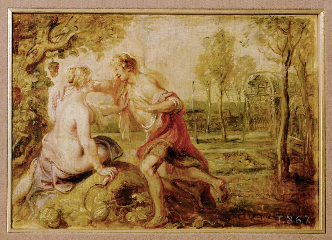 Vertumnus och Pomona (målning på trä) av Peter Paul Rubens