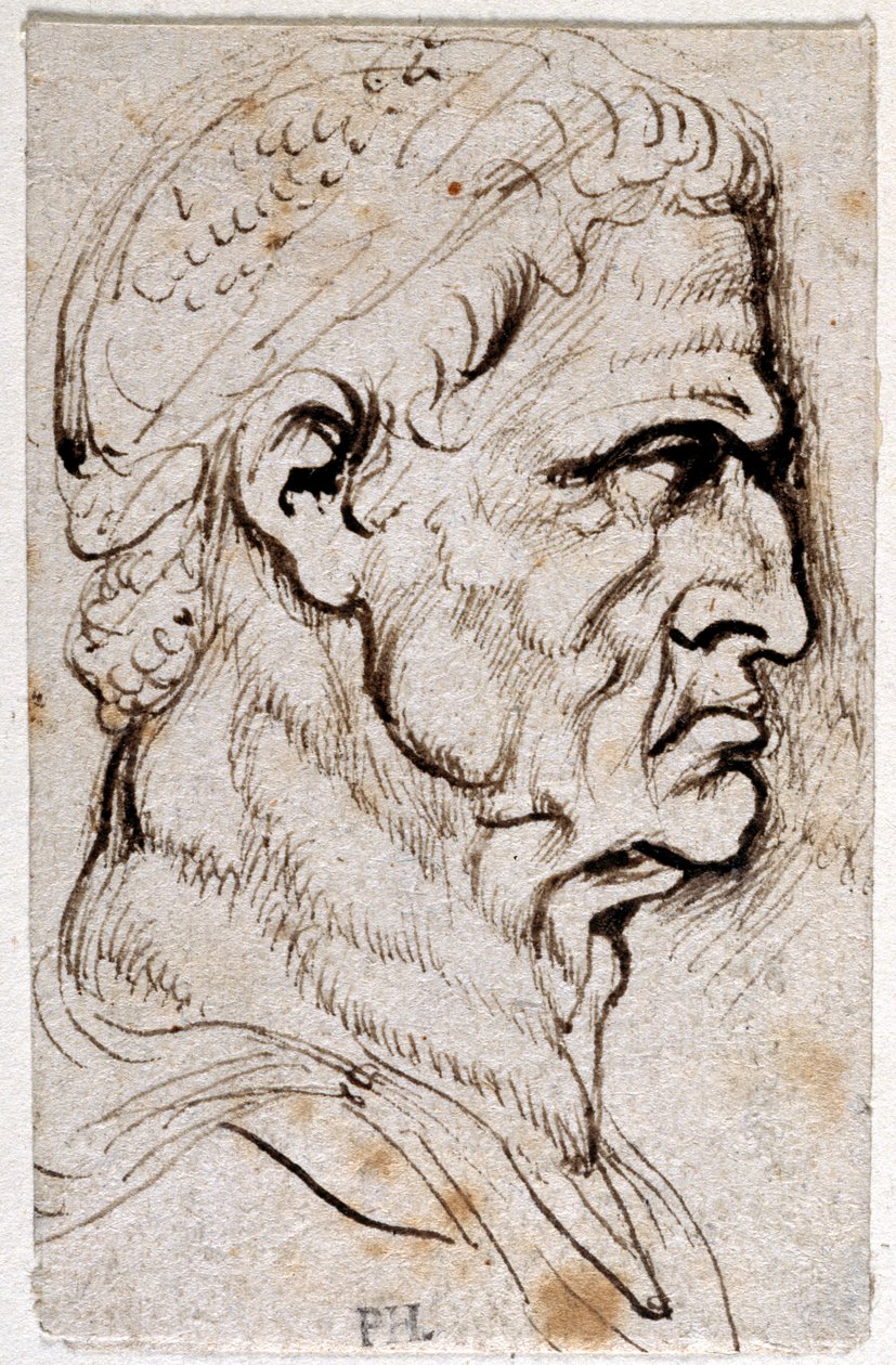 Vespasianus, från tio teckningar av åtta av de första tolv kejsarna, efter Giovanni da Cavinos medaljer (penna och bläck på papper) av Peter Paul Rubens