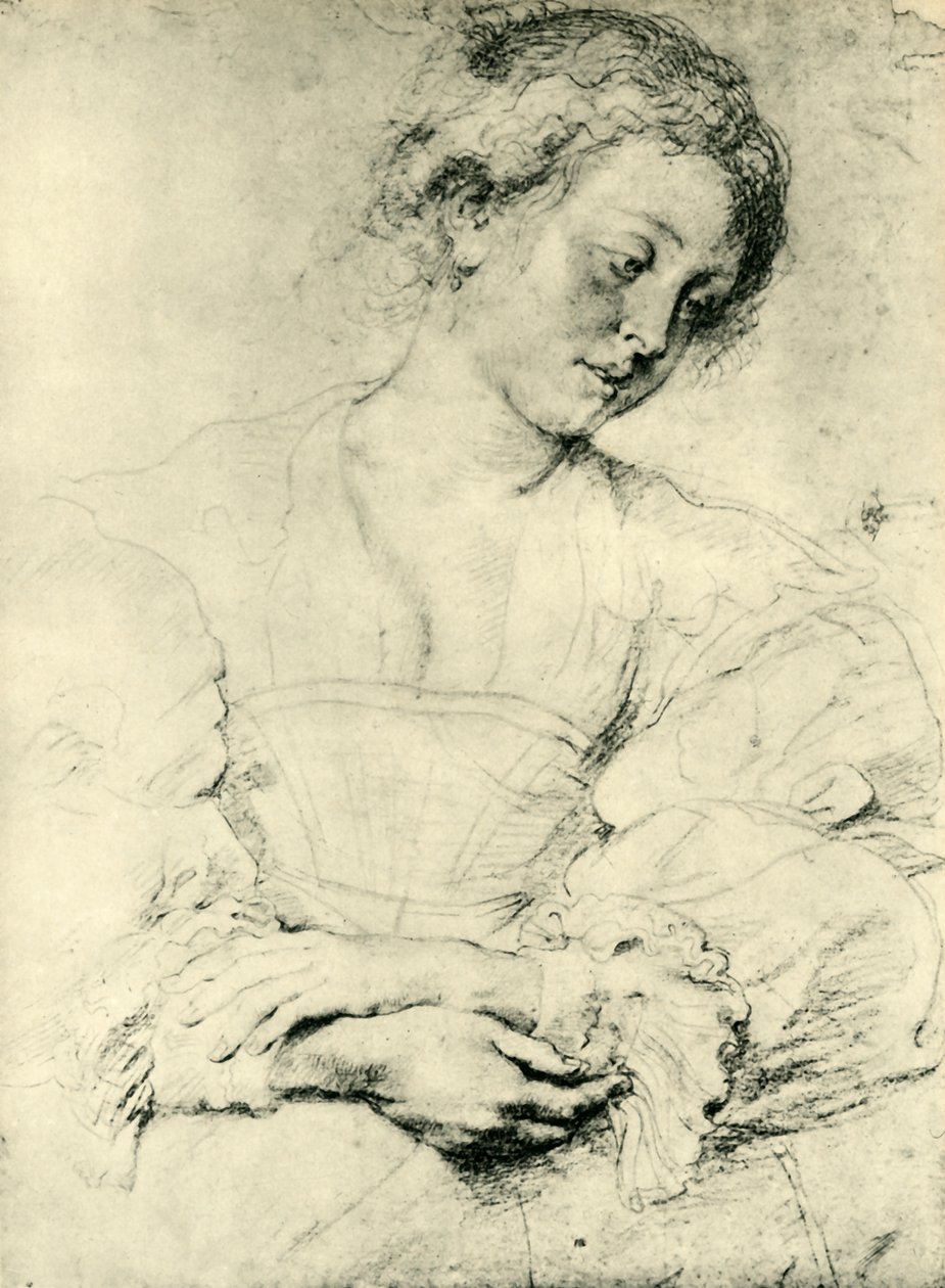 Ung kvinna med vikta händer, 1629-1630, 1943. av Peter Paul Rubens