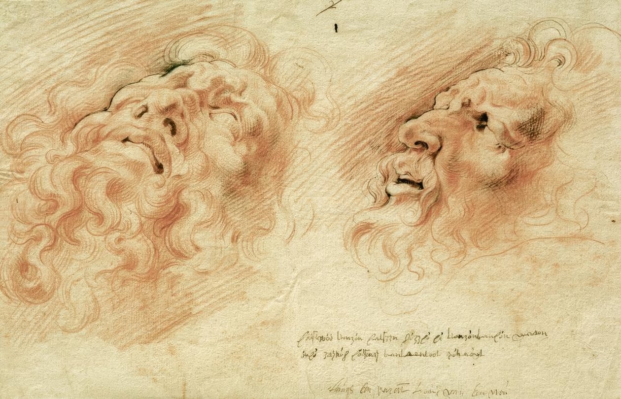 Två studier efter chefen för Laocoon av Peter Paul Rubens