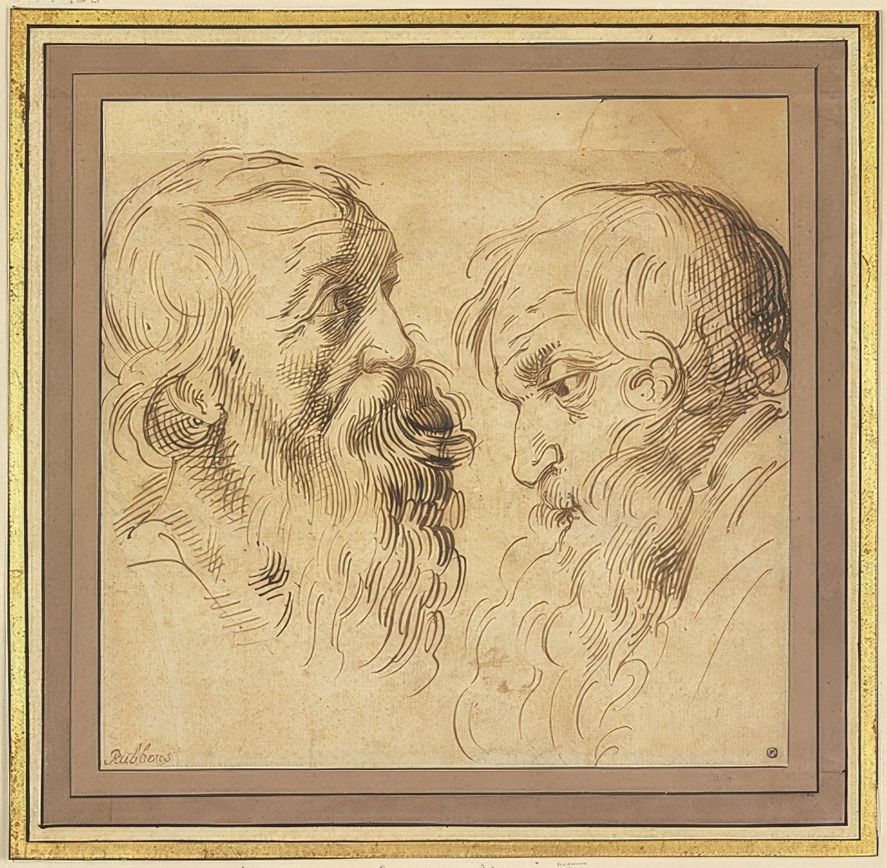 Två skäggiga huvuden i profil till höger och vänster av Peter Paul Rubens