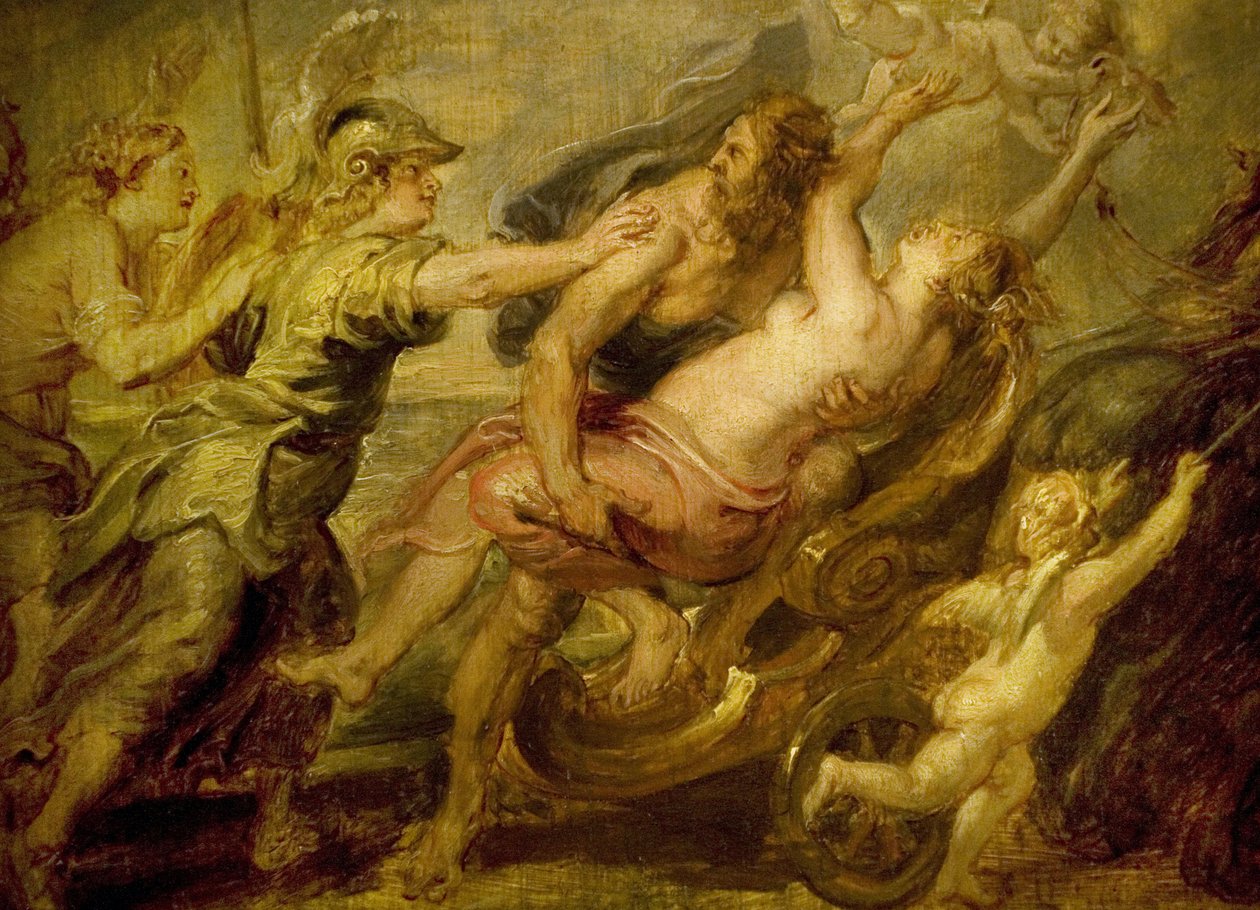 bortförandet av Proserpine omkring 1636, av Pierre Paul (Pierre-Paul) Rubens (eller Peter Paul eller Petrus Paulus) (1577-1640), Proserpine, årstidernas romerska gudinna, kidnappad av Pluto underjordens gud för att göra sin hustru; Minerve, Venus och Diane av Peter Paul Rubens