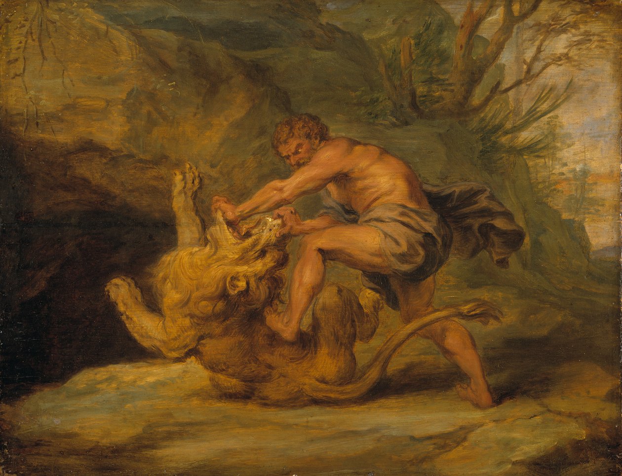 Simson och lejonet, ca 1640 av Peter Paul studio of Rubens