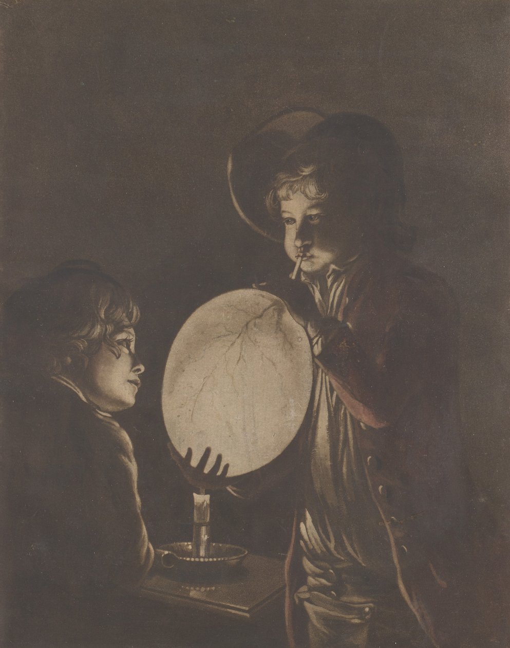 Två pojkar som blåser en urinblåsa med levande ljus, 1773., 1773. av Peter Perez Burdett