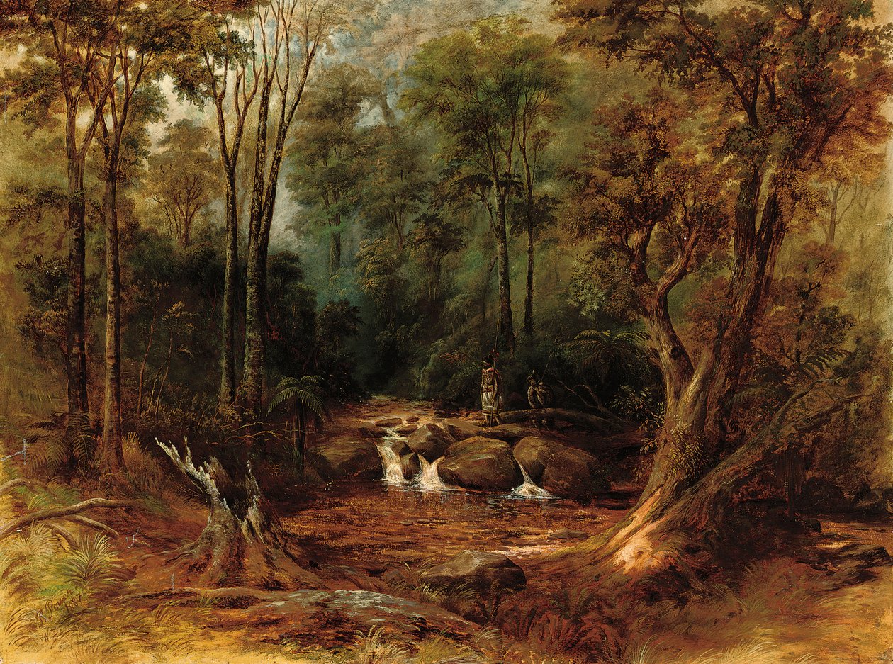 Maorier som korsar en skogsbäck, 1887 av Peter Power