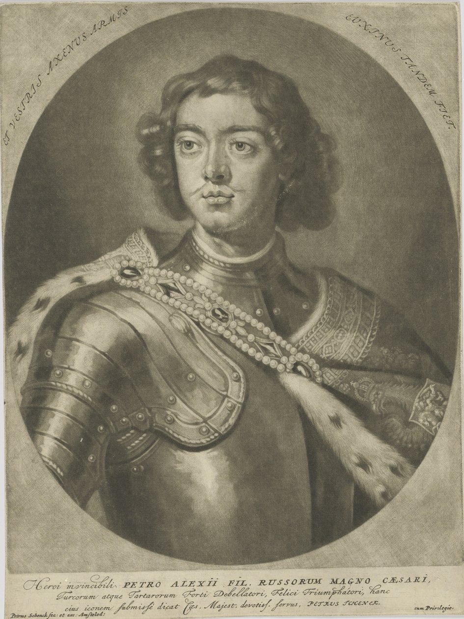 Porträtt av kejsar Peter I den store 1672-1725, um 1700. av Peter Schenk