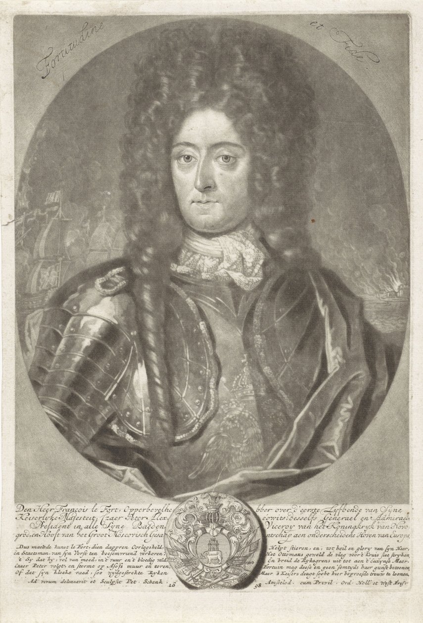 Porträtt av generalamiral Francois Lefort 1656-1699, 1698. av Peter Schenk