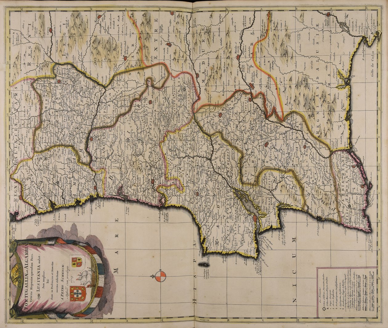 Corona Portugalliae et Algarbiae veteris Hispaniae quondam pars quae Lusitania audiit jam amplior hic suas in provincias et dioeceses noviter distributas av Peter Schenk the Elder