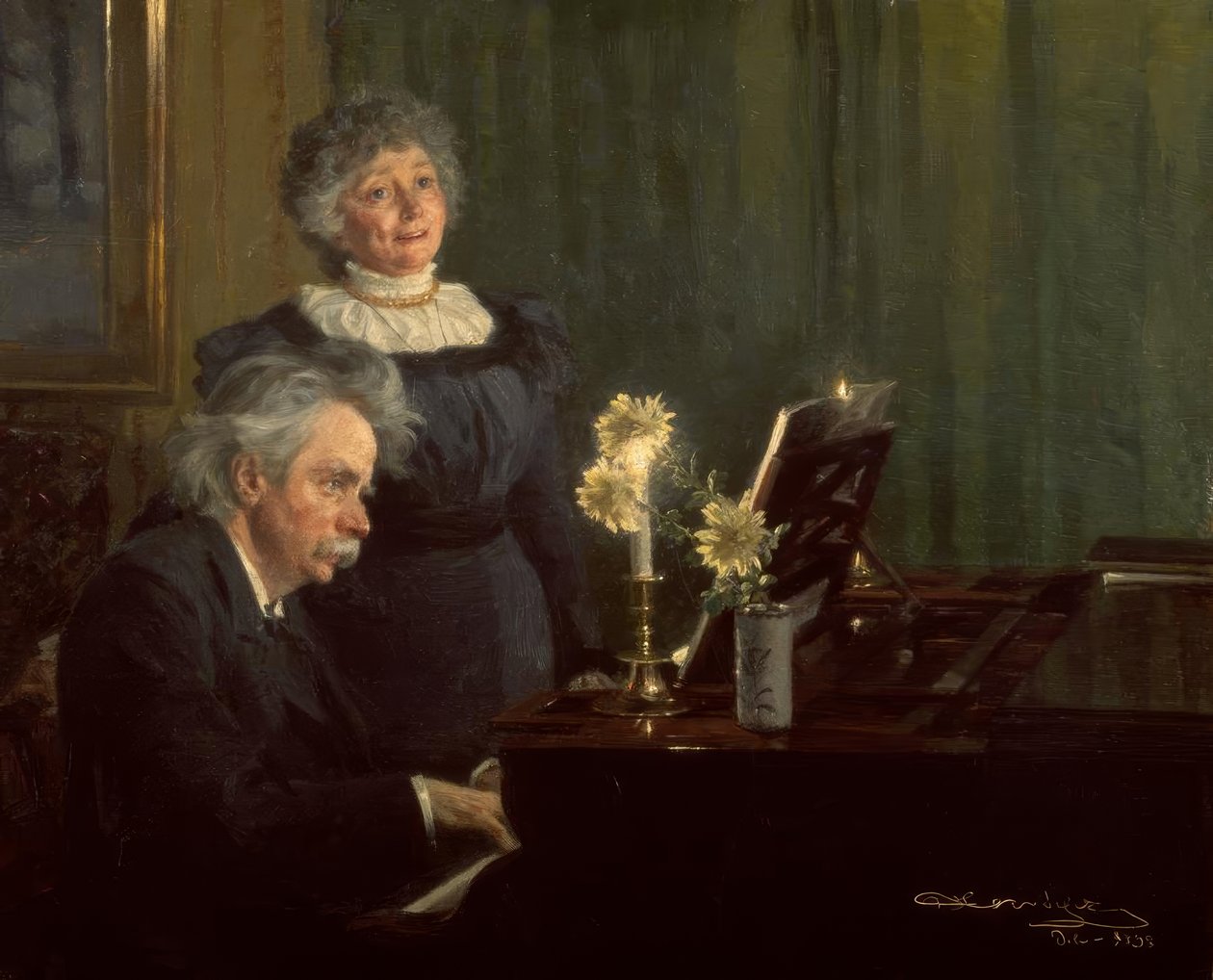 Edvard Grieg ackompanjerar sin fru på piano av Peder Severin Krøyer