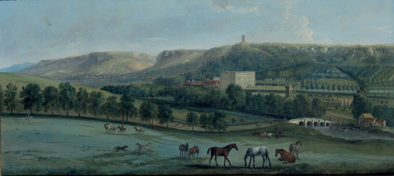 Utsikt över Chatsworth från sydväst (olja på duk) av Peter Tillemans