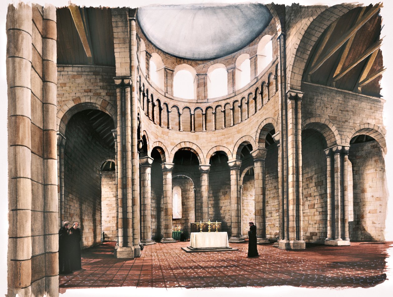 Interiör av Battle Abbey Church, Sussex, på 1100-talet c1980-c2008 av Peter Urmston