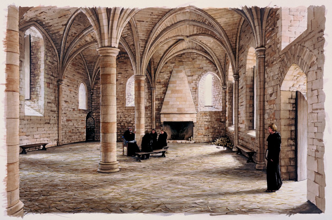 Nybörjarrum, Battle Abbey, East Sussex, på 1100-talet c1980-c2008 av Peter Urmston