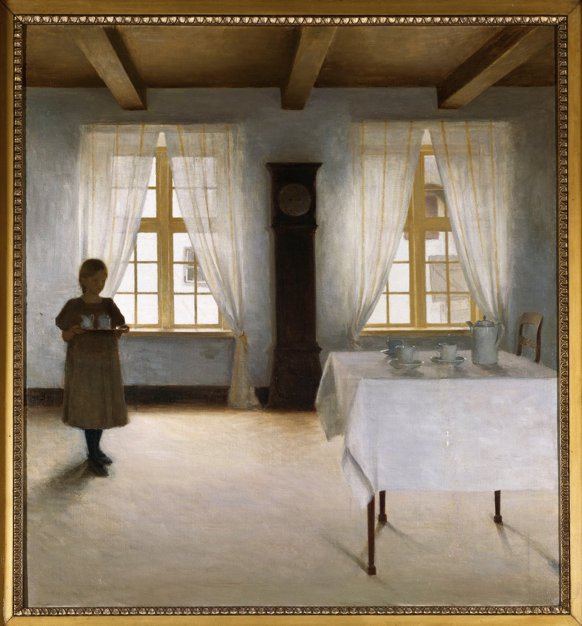 En interiör med en ung flicka som serverar te av Peter Vilhelm Ilsted