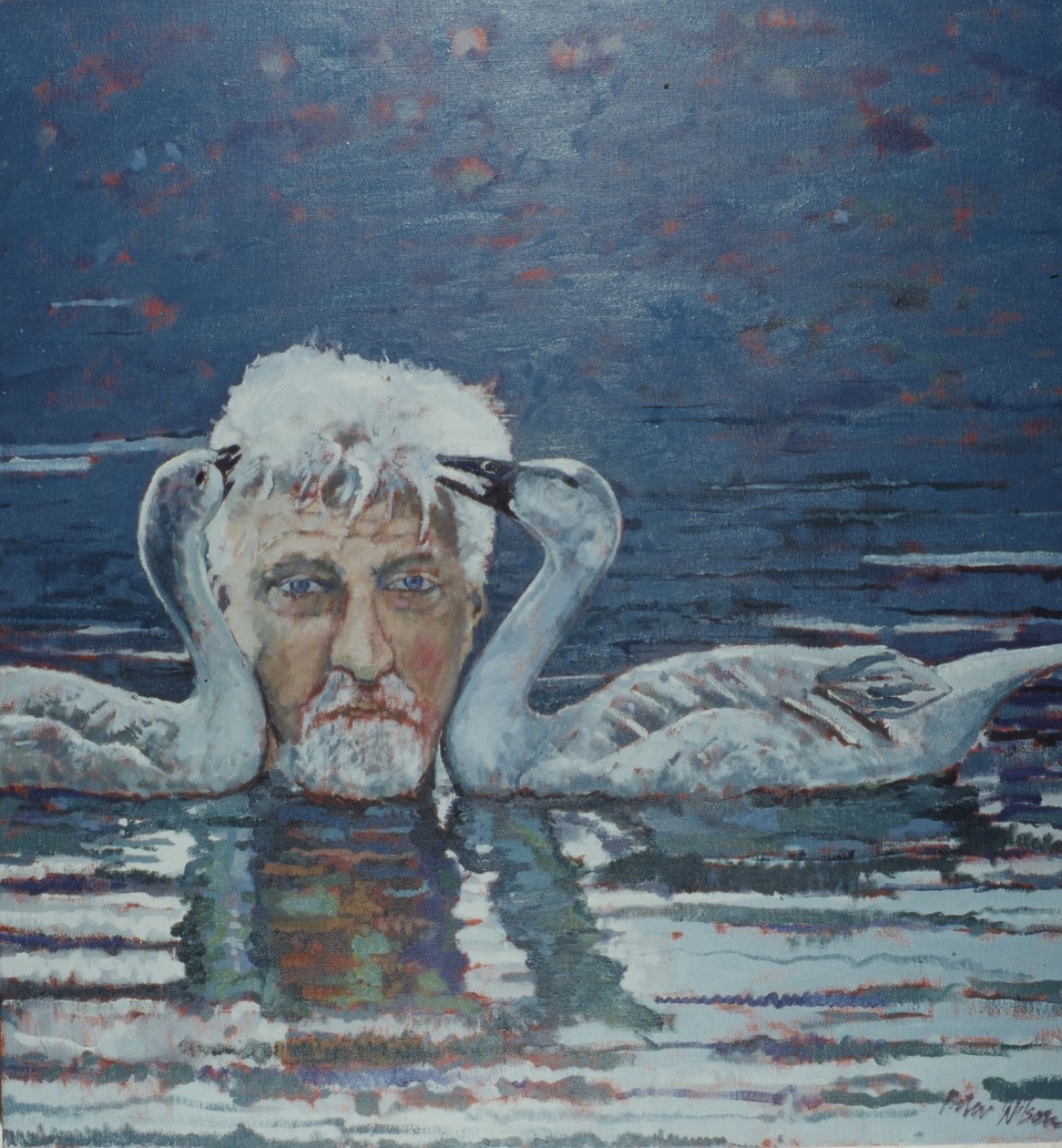 Conrad Lorenz med goslingar, 2000 (olja på duk) av Peter Wilson