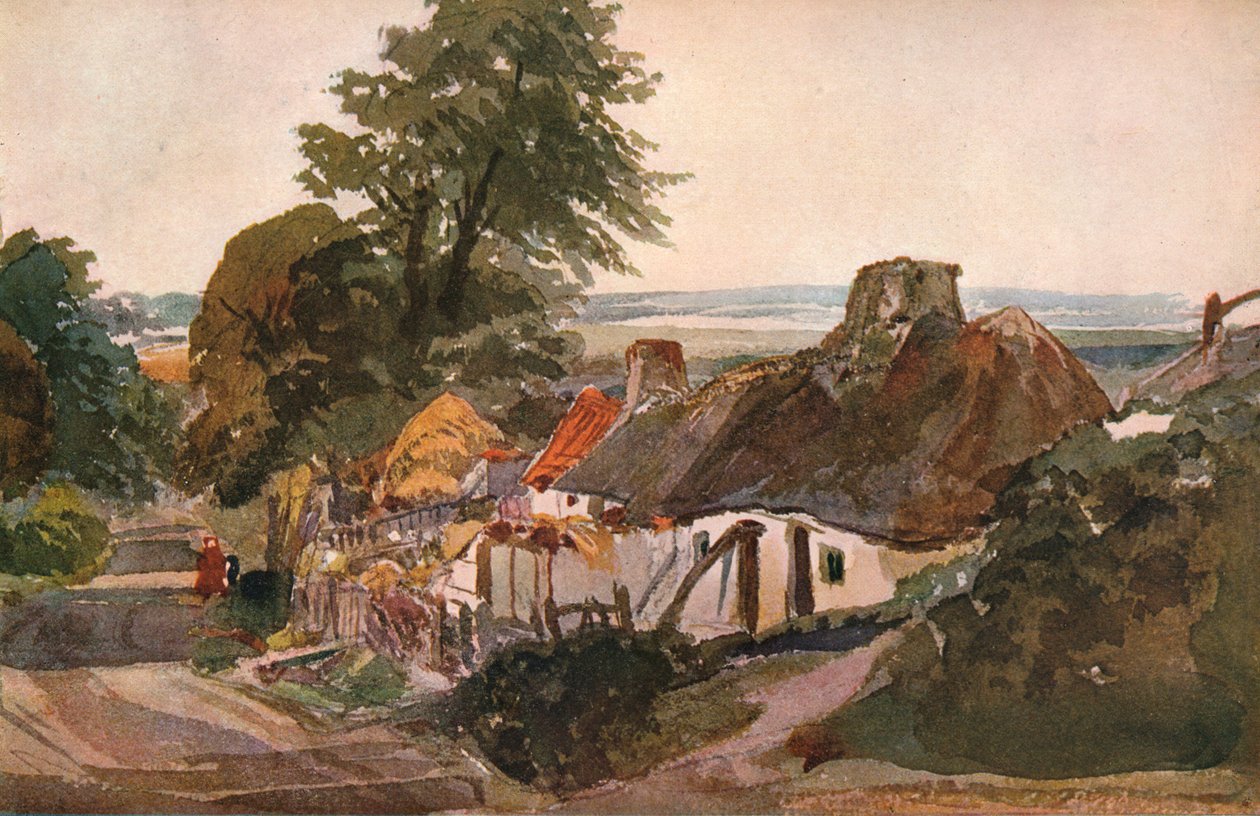En gränd med stugor, c1820 av Peter de Wint