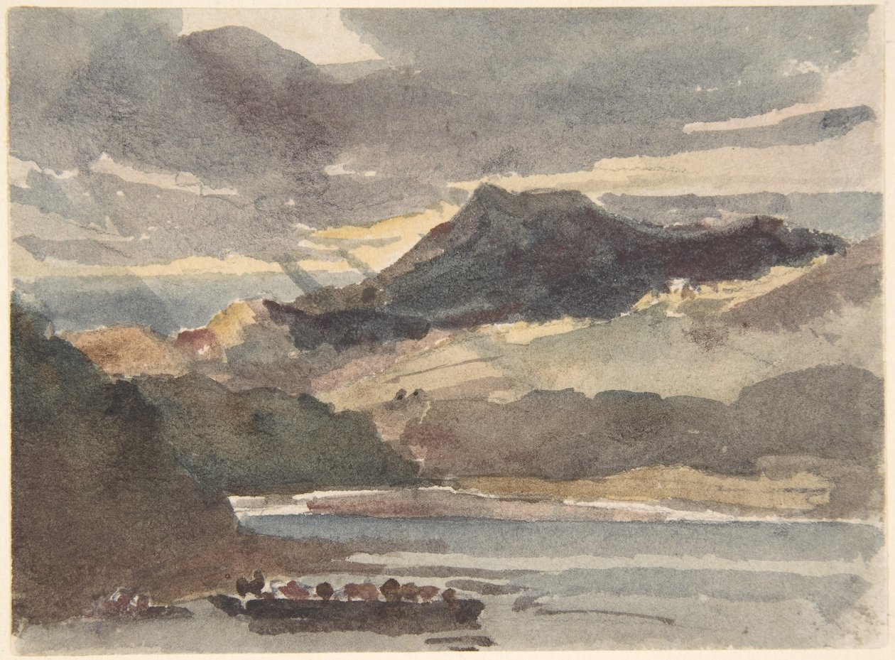 Studie till ”The Ferry” – Snowdon sedd från Lyyn Padran, norra Wales av Peter de Wint